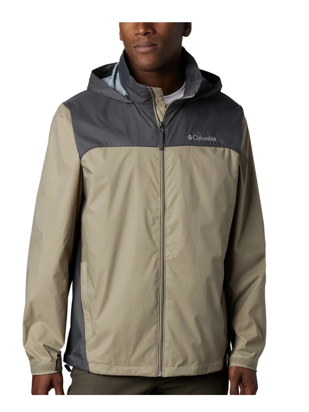 Columbia Two-Tone Hooded Rain Jacket - Khaki and Charcoal